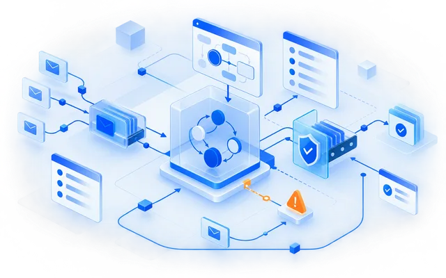消息节点与状态流转路径的技术插画